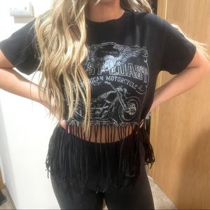 Cropped fringe t-shirt